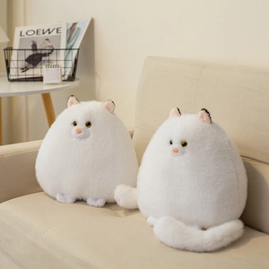 White Persian Cat Plush Toy Fluffy Round Kitty Doll Soft Soothing Pillow Home Decor For Children Hidden Zipper