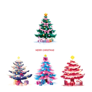 Colorful Christmas tree static stickers with gift boxes for holiday window decorations