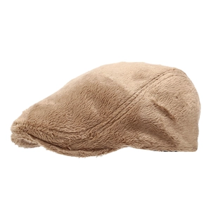 Classic camel plush newsboy cap in soft faux fur for autumn winter casual wear