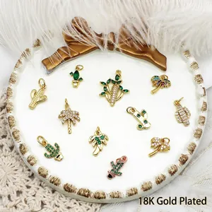Cactus Coconut Tree Carrot Charms Pendants 18K Gold Plated Brass Micro Pave Zirconia Tropical DIY Jewelry Accessories