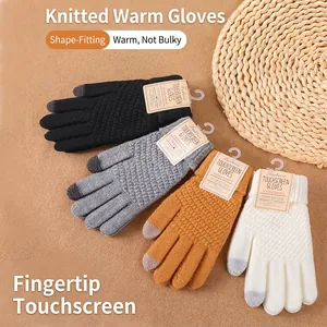 Winter Touchscreen Gloves Knitted Faux Cashmere Thickened Fleece Lined Warm Pineapple Grid Pattern For Men Women