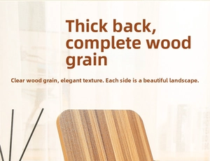 Detail view of the thick solid wood backboard with natural grain on a vanity mirror