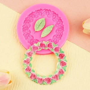 Stampo in silicone rosa con ghirlanda di rose e fiori per decorazione torte e artigianato