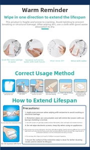 Guide showing steps for using white melamine sponge for cleaning tasks and usage tips