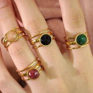 Elegant 14k gold plated stainless steel open rings with colorful natural stones