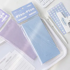Minimalist PU cover daily planner notebook set with 88x188mm size and clear embossed logo