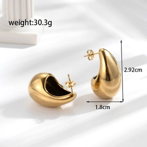 Polished gold teardrop C-shape chunky earrings with size and weight dimensions