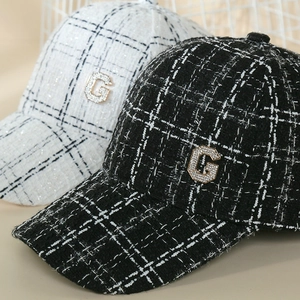 Casquette de baseball en tweed à carreaux avec logo G strassé et fil brillant