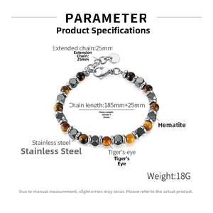 Details zu Tigerauge- und Hämatit-Armband mit Maßen für Verschluss und Verlängerung
