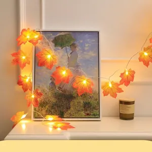 Artificial Maple Leaves LED String Lights Fabric Autumn Fall Thanksgiving Decor Warm Fairy Lights For Bedroom Party