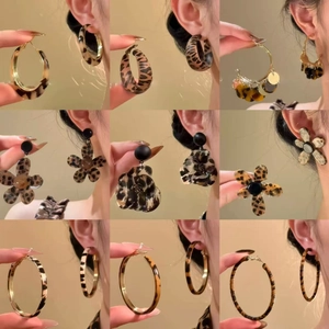 Stylish leopard print resin earrings in geometric and flower shapes for women