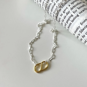 Minimalist 925 sterling silver paperclip chain necklace with gold knot detail design