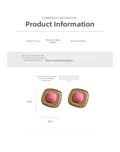Details zu Vintage quadratischen goldenen Ohrringen mit rosa Einlage und Maßen