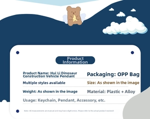 Specification sheet for dinosaur construction toy keychain made of plastic and alloy