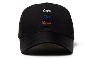 Detailed embroidery of words One Two Three on black quick-dry mesh baseball cap