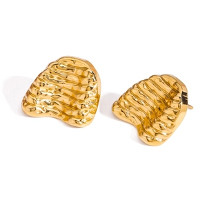 Vintage 18K Gold Plated Stainless Steel Hammered Hoop Earrings For Women Irregular Wavy Geometric Textured Stud Earrings