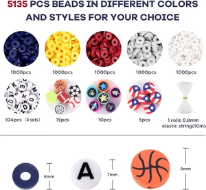 Detailed specs of 5135pcs DIY jewelry kit with clay beads and elastic string