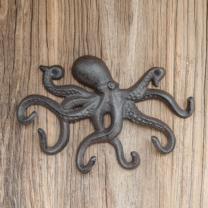 Vintage-Wandhaken aus Gusseisen in Oktopus-Form mit acht Armen für rustikale Deko