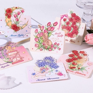 Detail view of 6 flower bouquet greeting cards with romantic floral illustrations