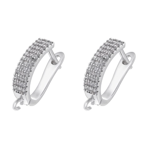 Close-up of silver-plated U-shaped earring clasps with pavé zirconia and pendant loops