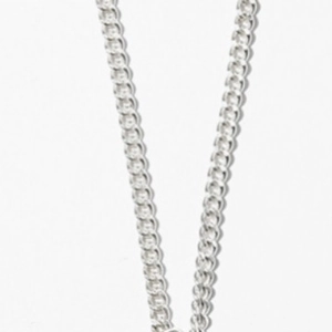 Classic 925 sterling silver curb chain necklace shown in a detailed top-down view