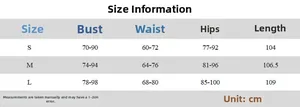Detailed size chart for the slim fit slit strap dress including bust and waist measurements