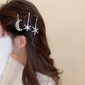 Rhinestone Moon Star Snowflake Hair Clips Copper Alloy Shiny Barrette For Women Elegant Hair Accessory