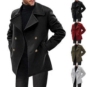Classic double-breasted men's wool blend overcoat with notched lapel and side pockets