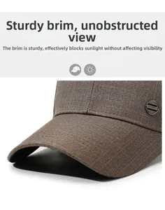 Gros plan sur le tissu en sergé marron et l'ornement en métal hexagonal sur la casquette