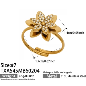 Dettaglio delle dimensioni dell'anello a fiore in acciaio 316L con zircone di cristallo