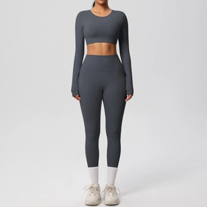Macro detail of high-elasticity brushed fabric and seamless stitching on yoga set