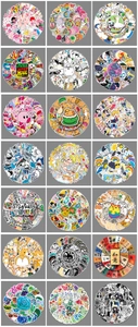 Macro view of 21 varied PVC sticker sets for DIY crafts and luggage decoration
