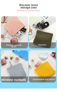 Detailed views of mini PU leather squeeze pouches storing lipstick, keys, and earbuds