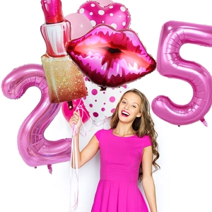 Kit de ballons rose chiffre 25 avec rouge à lèvres et lèvres pour fête d'anniversaire