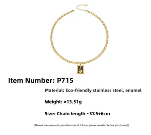 Detail view of 18k gold plated stainless steel square pendant with black oil drip and bead