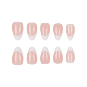 Classic French almond press on nails in natural pink and white tips 10pcs set