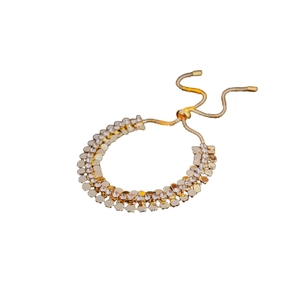 Bracelet géométrique vintage doré avec strass scintillants et cordon de serrage ajustable