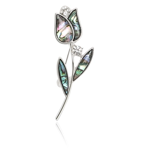 Broche Tulipe Vintage en Alliage Avec Coquille Irisée et Strass Incrustés Argentée Élégante Broche Botanique pour Femmes Bijoux