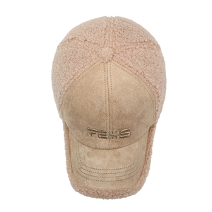 Winter baseball cap with sherpa fleece and suede fabric featuring Faxs embroidery