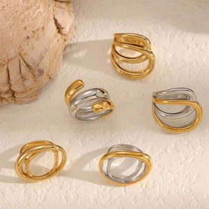 Bagues minimalistes multicouches en acier inoxydable avec finition plaqué or 18k