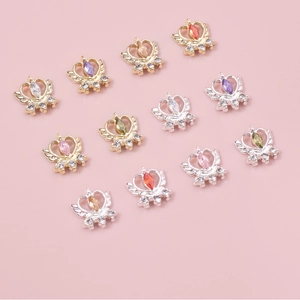 Sparkling crown heart nail art charms with zircon horse eye stones in assorted colors