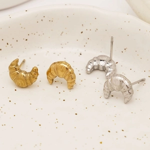 Chic croissant style gold and silver stainless steel stud earrings for women