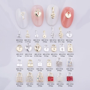 Décorations Art Ongles Serrure Coeur Et Clé 3D Alliage Strass Künstliche Perles Fantaisie Breloques Pour Accessoires Bijoux DIY