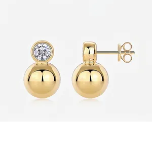 Moissanite Ball Stud Earrings With 925 Sterling Silver Earring Post Gold Plated Geometric Jewelry For Women Gifts