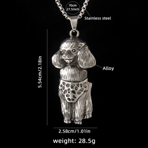 Cartoon poodle stainless steel necklace with 70cm chain length and product dimensions
