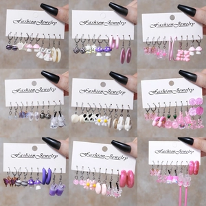 Cute Resin Alloy Steel Earring Post Earrings Mixed Cartoon Mushroom Bear Daisy Butterfly Fruit Dangle Stud Fashion Jewelry