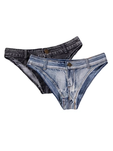 Set di 2 pantaloncini da donna stampa denim ad alta elasticità in blu e grigio scuro
