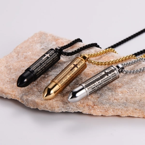 Men's stainless steel bullet pendant necklaces in black, gold and silver finishes