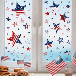 Independence Day Window Stickers USA Flag Stars Clings PVC Red White Blue Patriotic Holiday Party Home Decor Decals