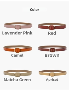 Slim genuine leather belts for women in six varied colors with golden oval buckles